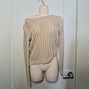 a.n.a Neutral Beige Openwork Off-Shoulder Sweater